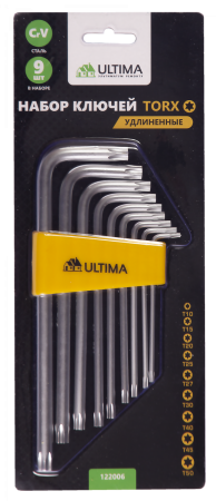 Набор ключей TORX Ultima, 9 шт в наборе, CrV, T10-T50, удлиненные Набор ключей TORX Ultima, 9 шт в наборе, CrV, T10-T50, удлиненные