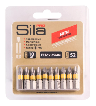 Биты Sila Pro, ph2*25мм, сталь S2, магнит., торсионные, 10 шт Биты Sila Pro, ph2*25мм, сталь S2, магнит., торсионные, 10 шт