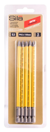 Биты Sila Pro, ph2*150мм, сталь S2, магнит., торсионные, 5 шт Биты Sila Pro, ph2*150мм, сталь S2, магнит., торсионные, 5 шт