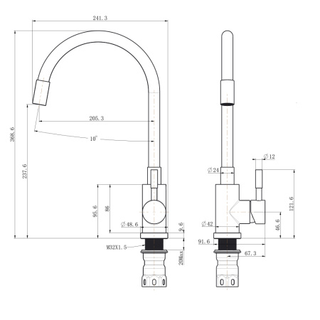 Смеситель для кухни с гибким изливом нержавеющая сталь BALEAR 13435-3BL
