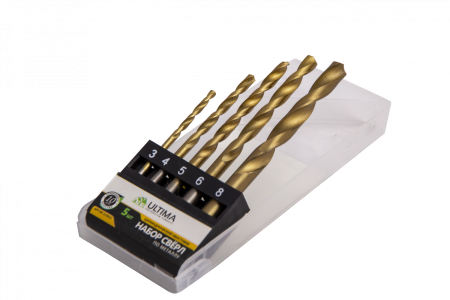 Набор нитридтитановых сверл по металлу Ultima 3-4-5-6-8мм, HSS, 5 шт. в комплекте