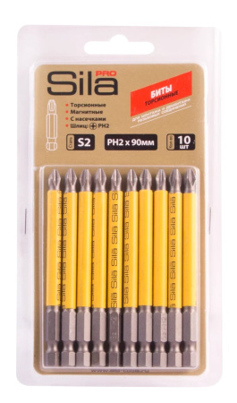 Биты Sila Pro, ph2*90мм, сталь S2, магнит., торсионные, 10 шт Биты Sila Pro, ph2*90мм, сталь S2, магнит., торсионные, 10 шт