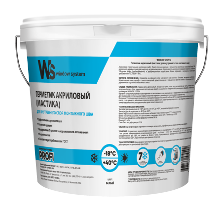 Акриловый герметик для внутреннего шва, Window System, ведро 7 кг 