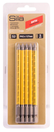 Биты Sila Pro, ph2*127мм, сталь S2, магнит., торсионные, 5 шт Биты Sila Pro, ph2*127мм, сталь S2, магнит., торсионные, 5 шт