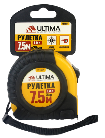 Рулетка Ultima Lite, 7,5мх25мм, обрезиненный пластиковый корпус